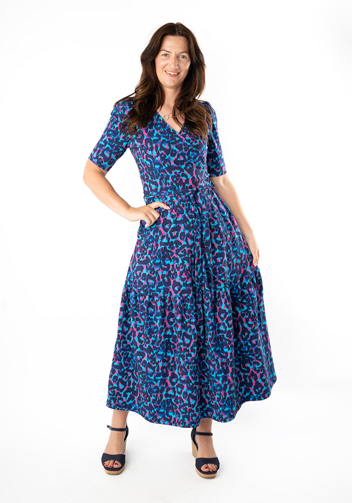 Meredith Layered Animal Print Tiered Hem Cotton Midaxi Dress