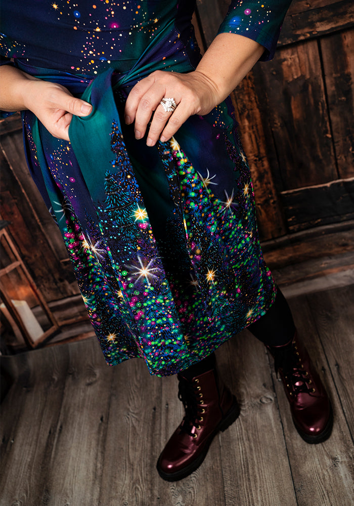 Merrilyn Navy Northern Lights Border Print Cotton Dress
