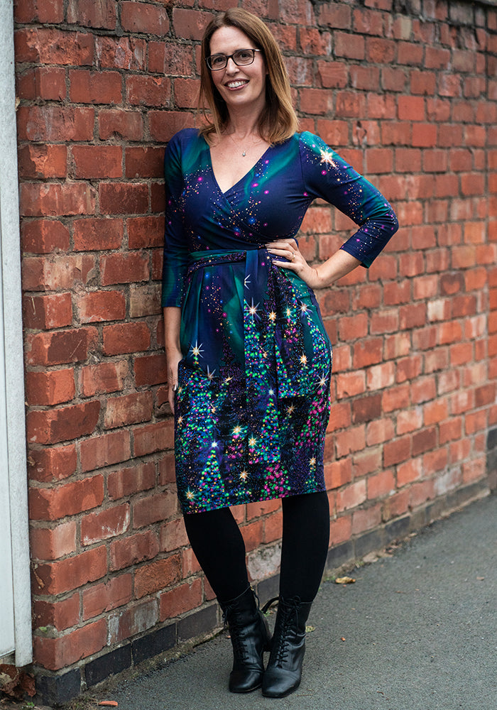Merrilyn Navy Northern Lights Border Print Cotton Dress