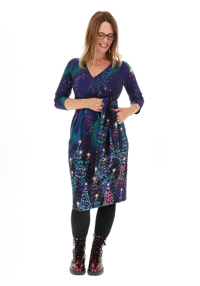 Merrilyn Navy Northern Lights Border Print Cotton Dress