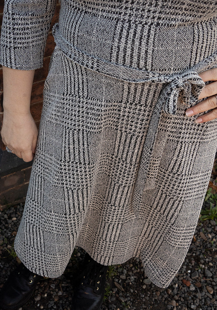 Merissa Natural &amp; Black Check Jacquard Dress