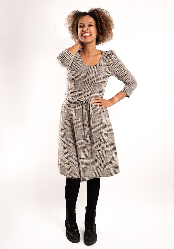 Merissa Natural &amp; Black Check Jacquard Dress