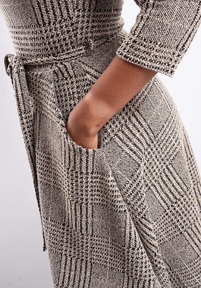 Merissa Natural &amp; Black Check Jacquard Dress
