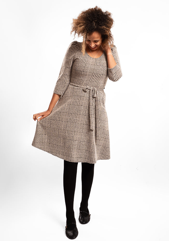 Merissa Natural &amp; Black Check Jacquard Dress