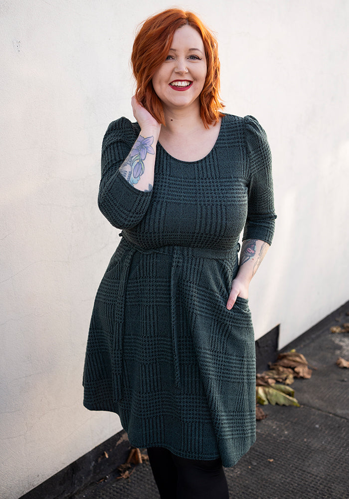 Merissa Teal &amp; Black Check Jacquard Dress