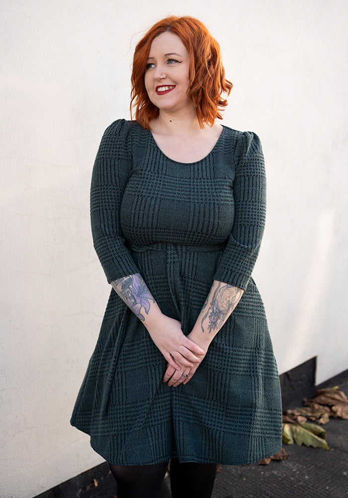 Merissa Teal &amp; Black Check Jacquard Dress
