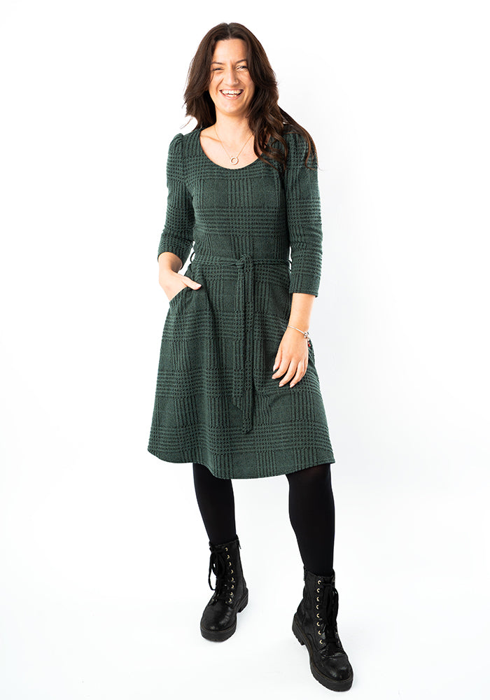 Merissa Teal &amp; Black Check Jacquard Dress
