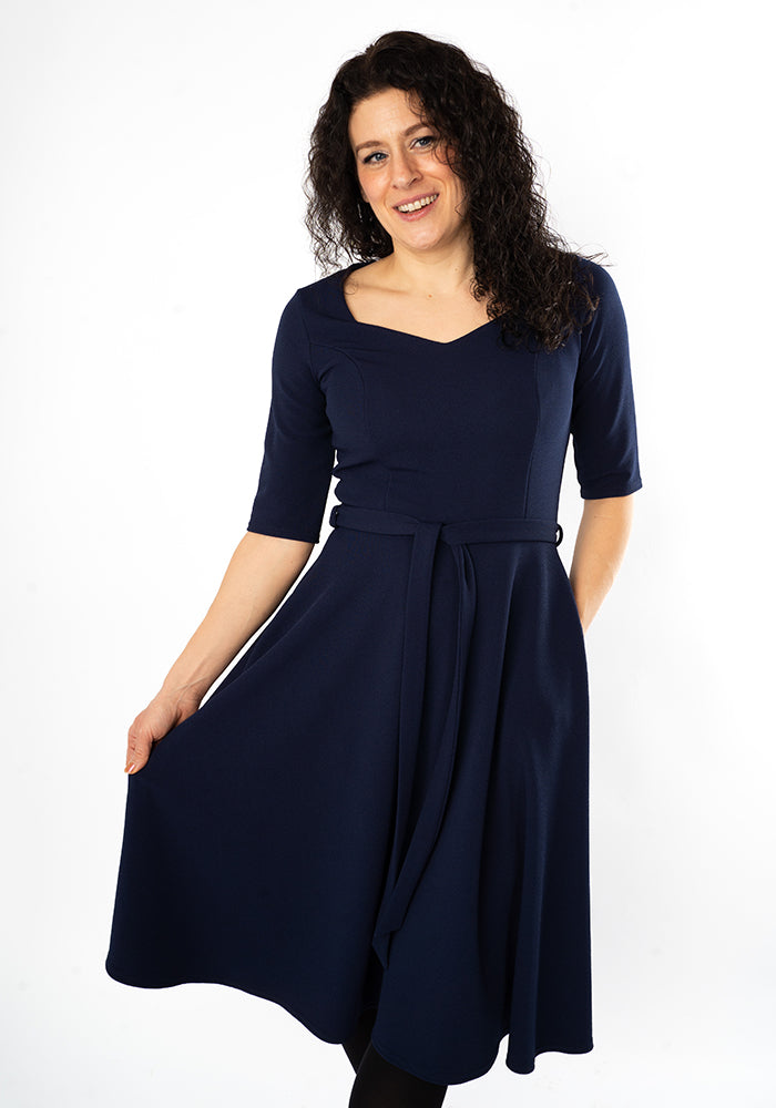 Front view of Merle Navy Vintage Swing Dress