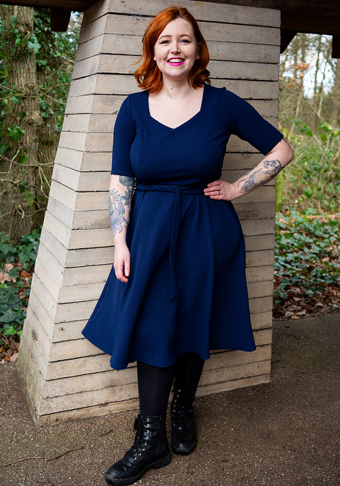 Third angle of Merle Navy Vintage Swing Dress
