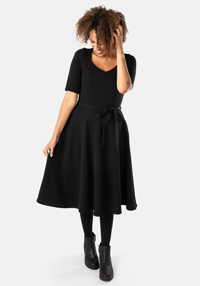 Front view of Merle Black Vintage Swing Dress