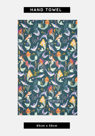 Mermaid And Seal Print Hand Towel