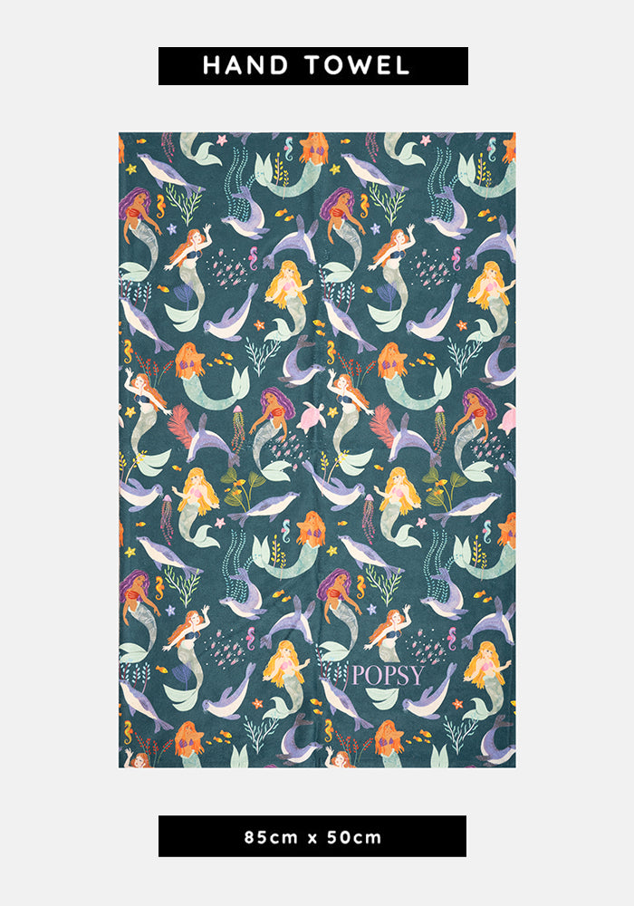 Mermaid And Seal Print Hand Towel