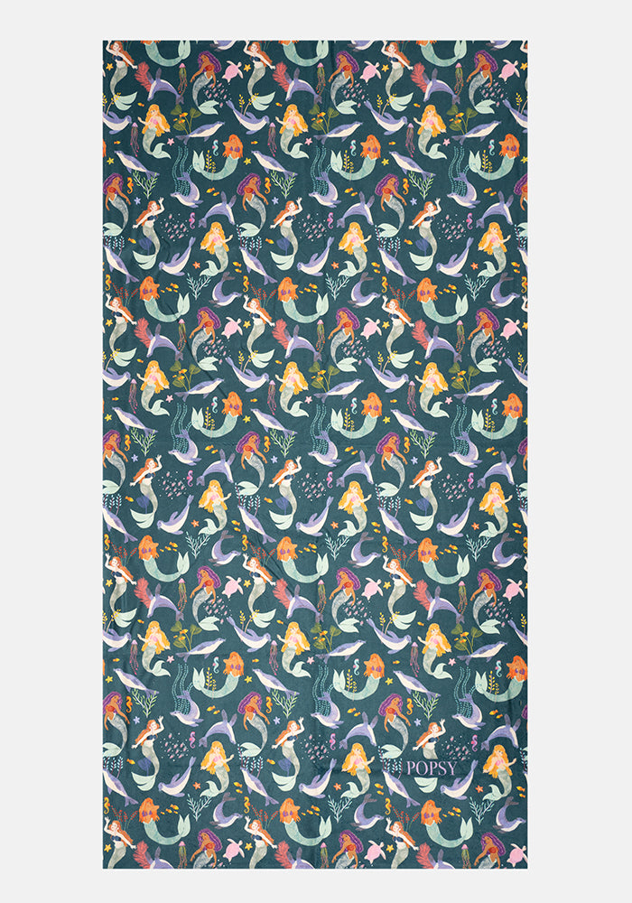 Large Mermaid And Seal Print Towel
