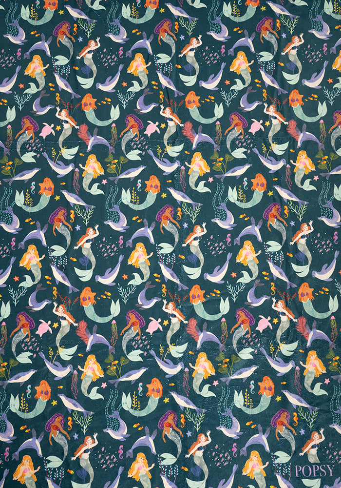 Mermaid And Seals Print Jumbo Bath Sheet