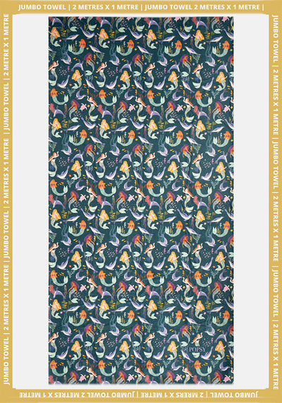 Mermaid And Seals Print Jumbo Bath Sheet