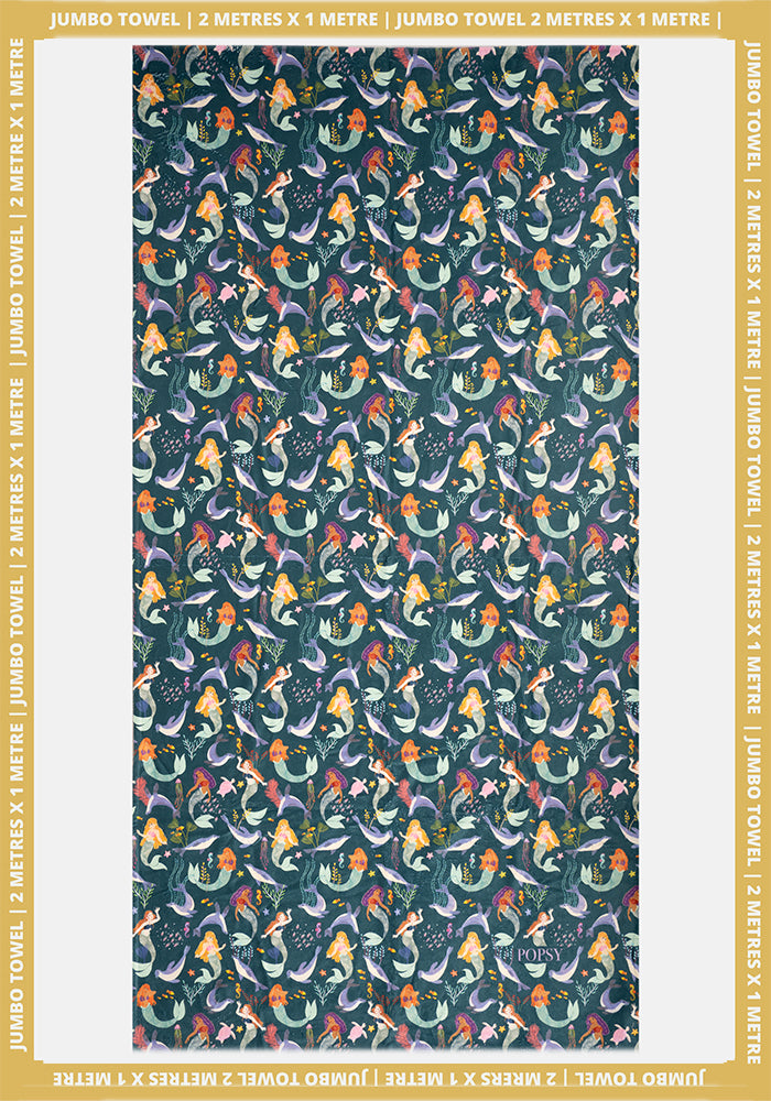 Mermaid And Seals Print Jumbo Bath Sheet