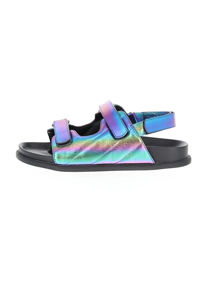 Front view of Metallic Rainbow Double Buckle Sandal