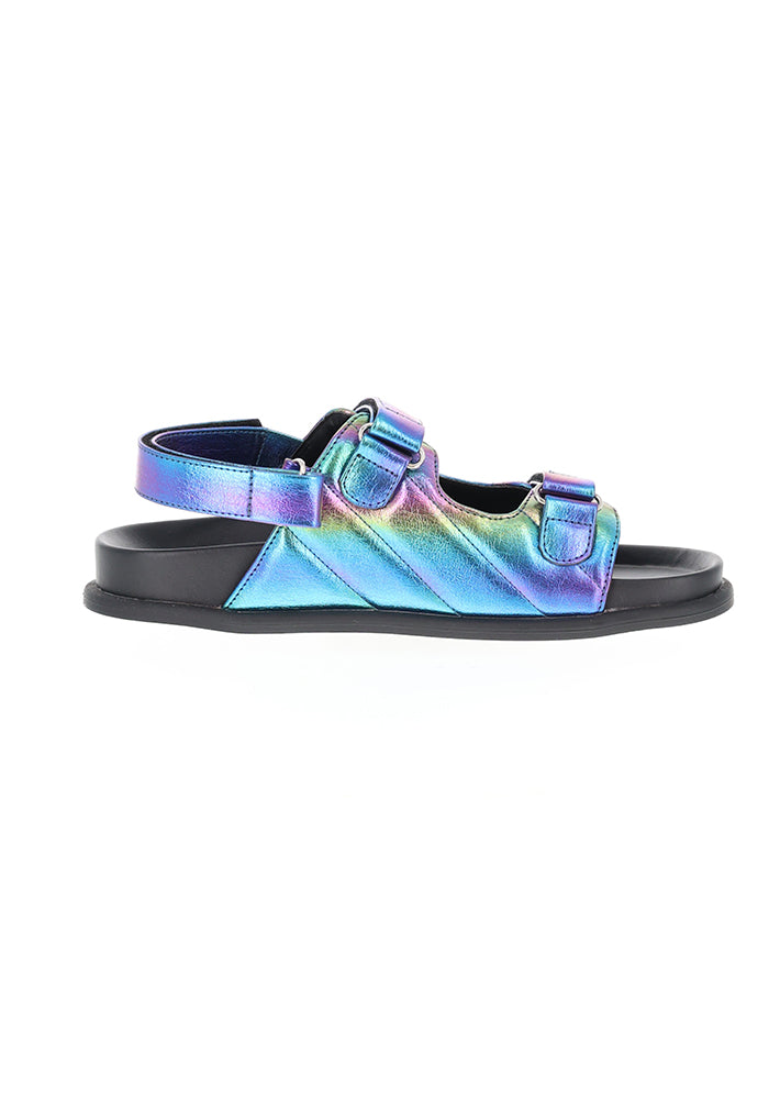 Fifth angle of Metallic Rainbow Double Buckle Sandal