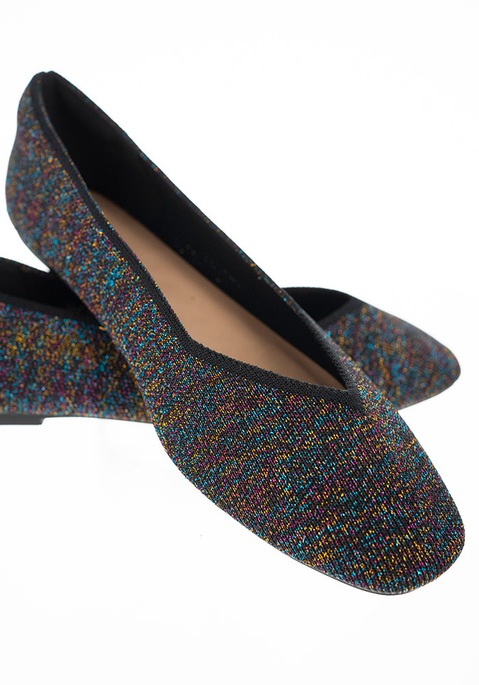Thirteenth angle of Metallic Rainbow Knitted Ballet Pumps