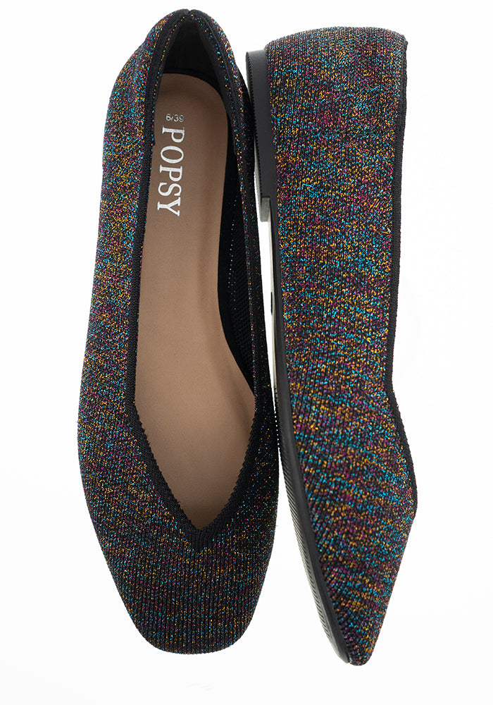 Eleventh angle of Metallic Rainbow Knitted Ballet Pumps