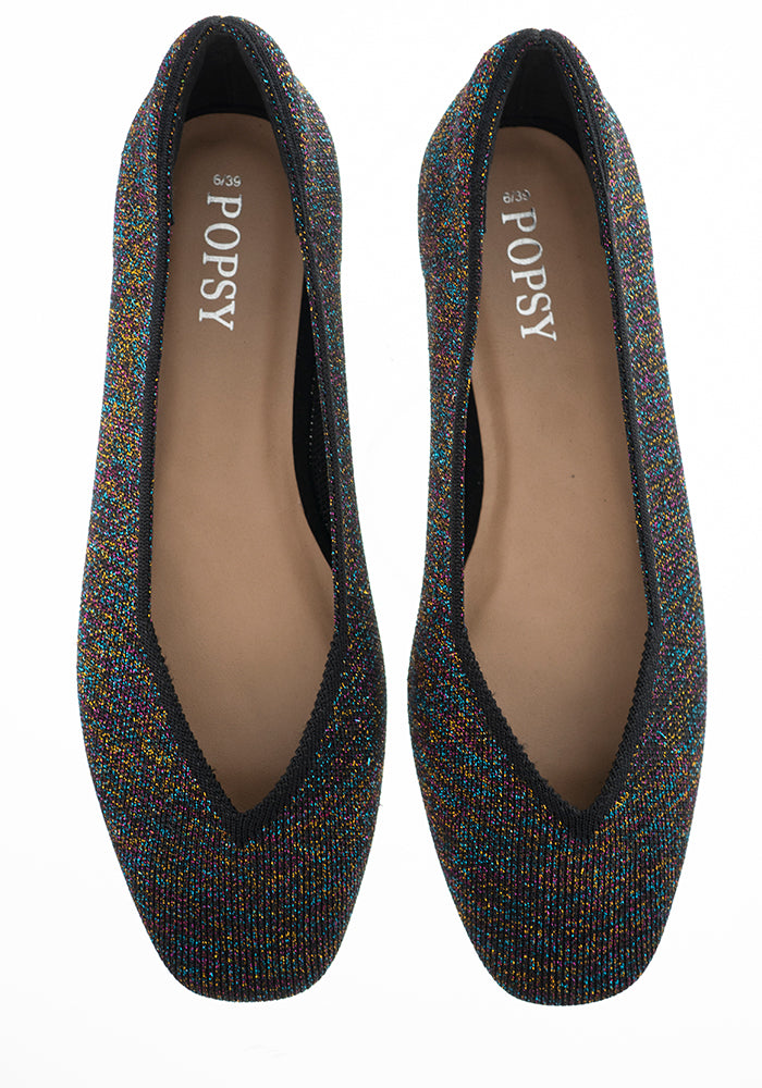 Seventh angle of Metallic Rainbow Knitted Ballet Pumps