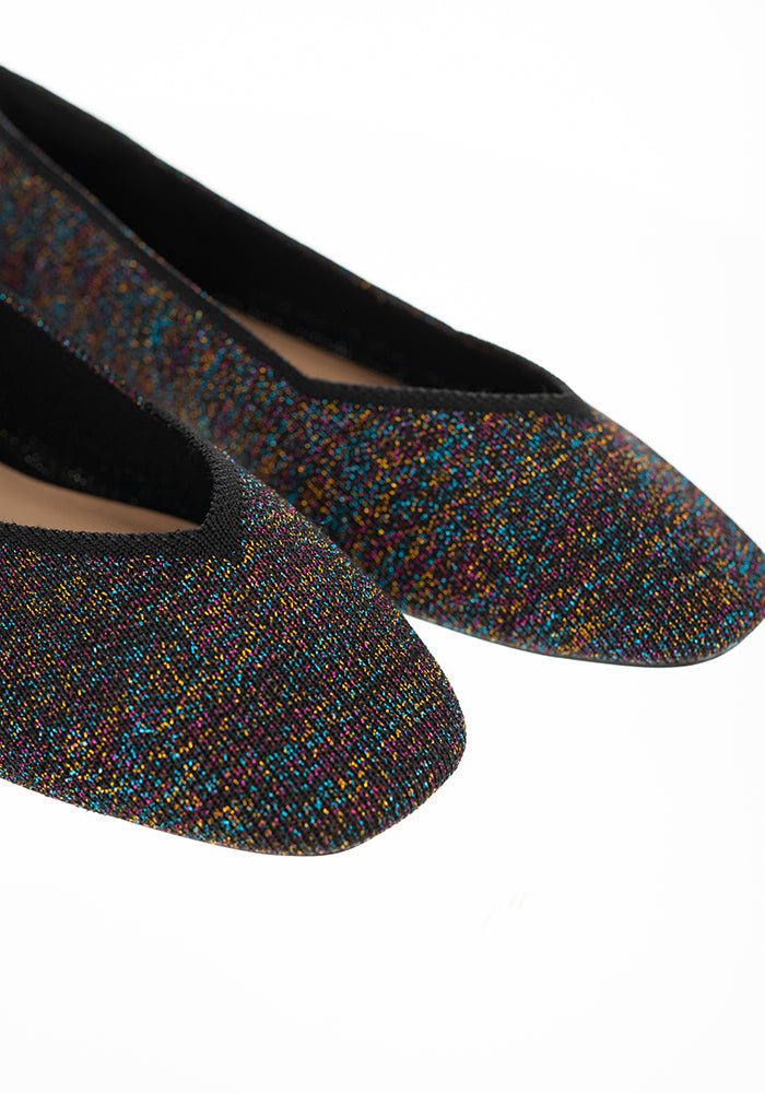 Third angle of Metallic Rainbow Knitted Ballet Pumps