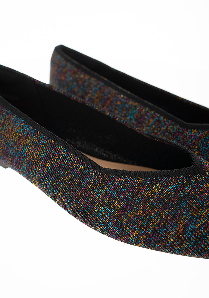 Eighth angle of Metallic Rainbow Knitted Ballet Pumps