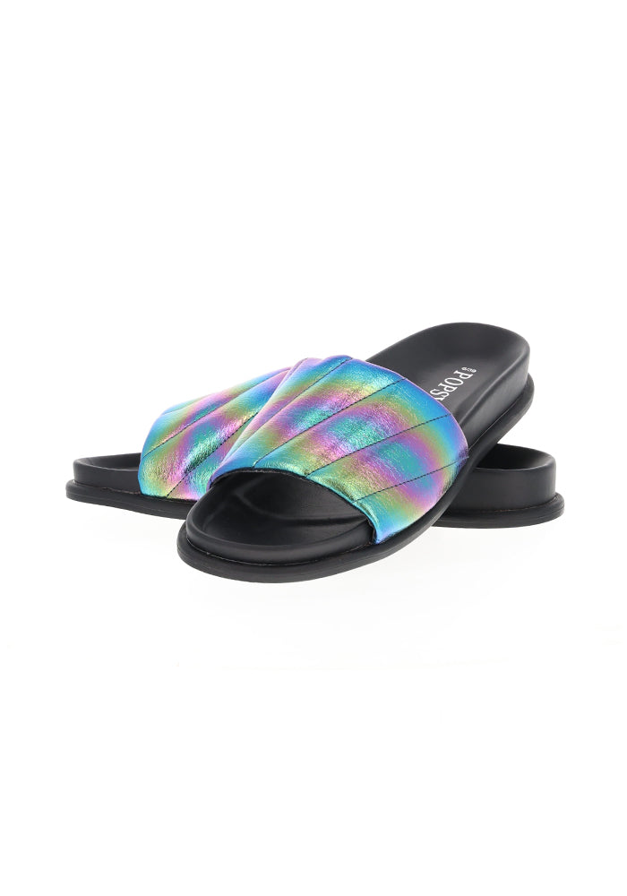 Second angle of Metallic Rainbow Slider, metallic Rainbow Slider Bold, colourful and made for easy everyday wear.