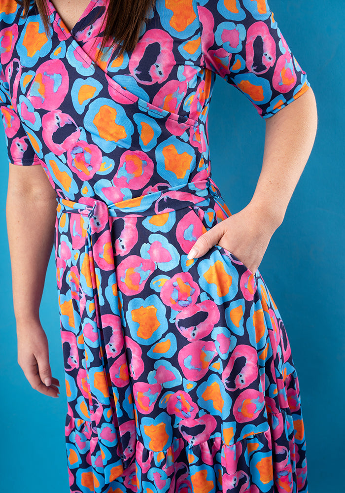 Third angle of Micah Watercolour Animal Print Tiered Hem Midaxi Dress