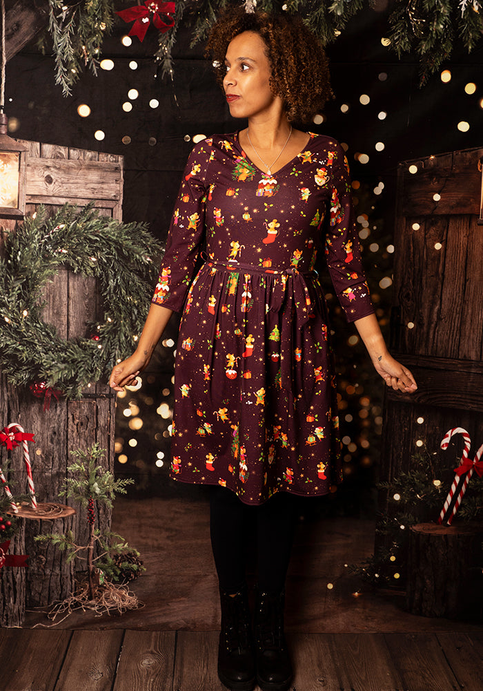 Cleodora Christmas Mice Print Dress