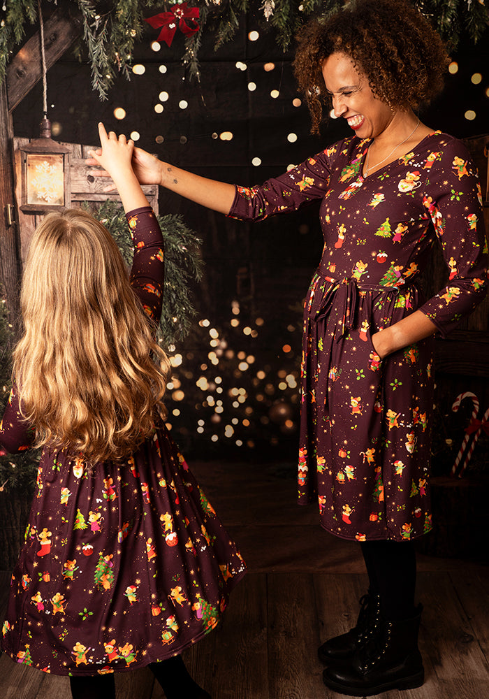 Cleodora Christmas Mice Print Dress