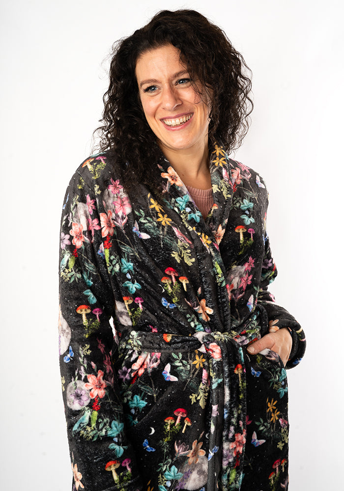 Third angle of Midnight Botanical Print Dressing Gown