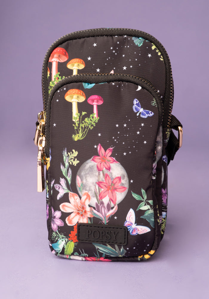 Midnight Botanical Moon Print Phone Pocket Bag