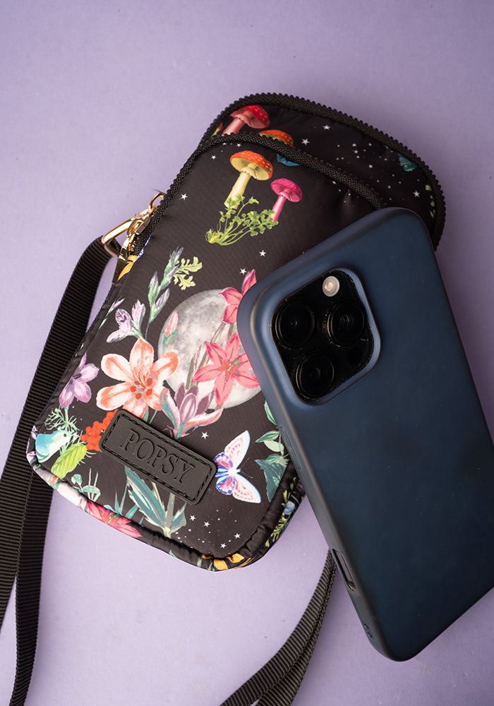 Midnight Botanical Moon Print Phone Pocket Bag