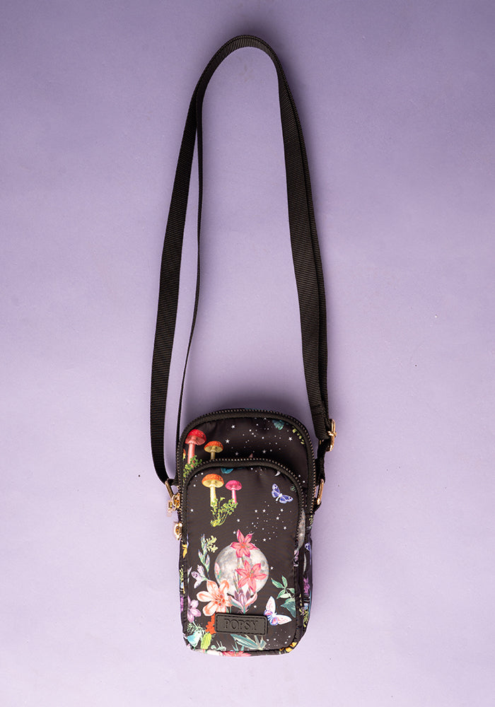 Midnight Botanical Moon Print Phone Pocket Bag