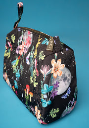 Midnight Botanical Print Quilted Popsy Makeup Bag