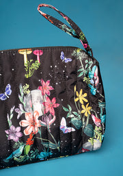 Midnight Botanical Print Quilted Popsy Makeup Bag