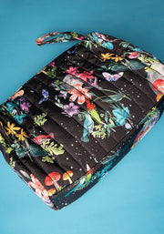 Midnight Botanical Print Quilted Popsy Makeup Bag