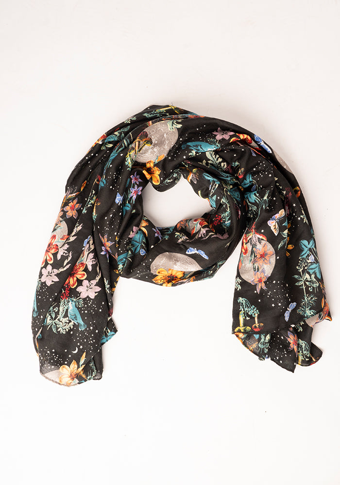 Midnight Botanical Print Scarf