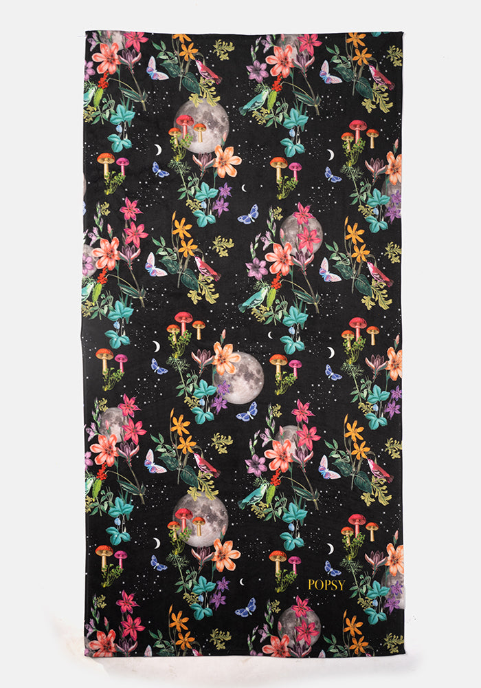 Front view of Large Midnight Botanical Print Towel