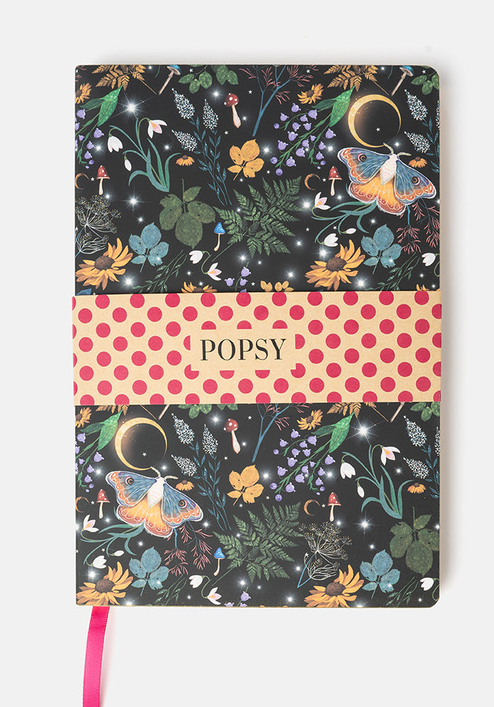 Fifth angle of Cute Midnight Moth Print Notebook - Colourful Quirky Journal Gift