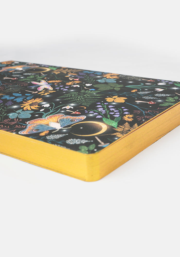 Sixth angle of Cute Midnight Moth Print Notebook - Colourful Quirky Journal Gift