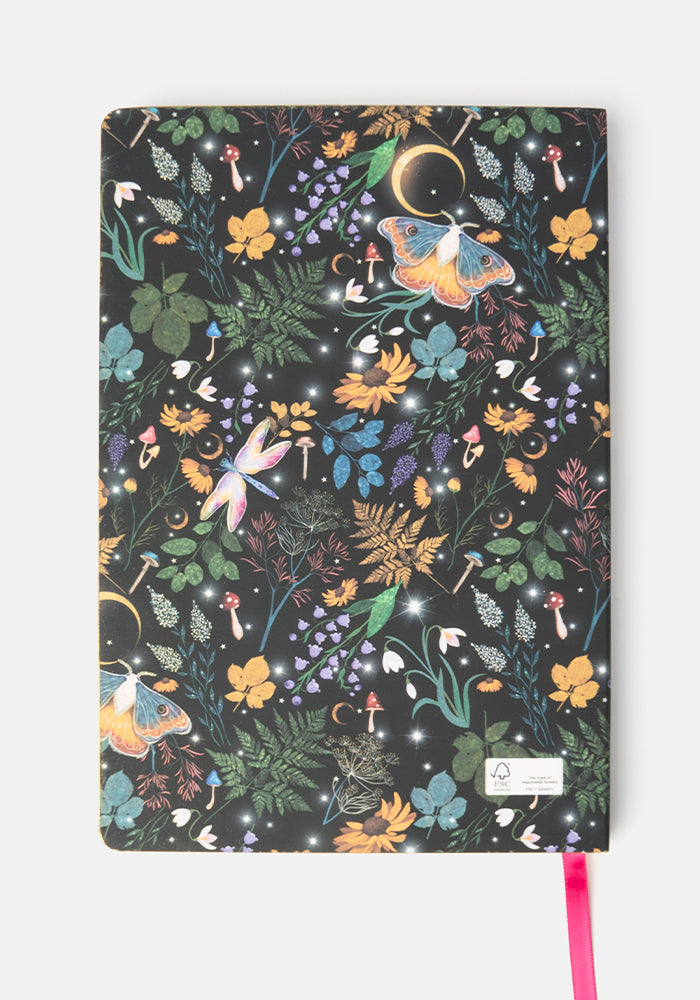 Fourth angle of Cute Midnight Moth Print Notebook - Colourful Quirky Journal Gift