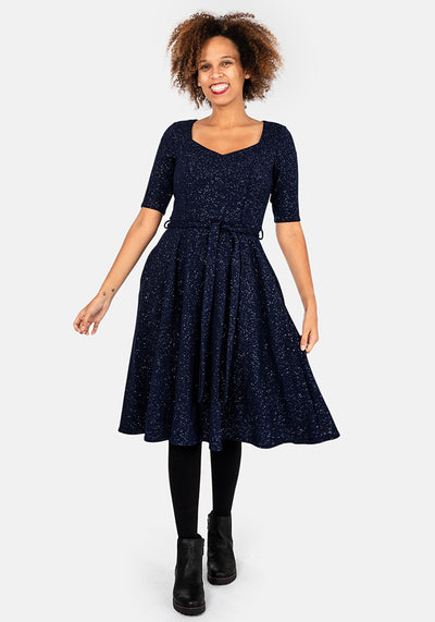 Midnight Navy & Silver Glitter Swing Dress