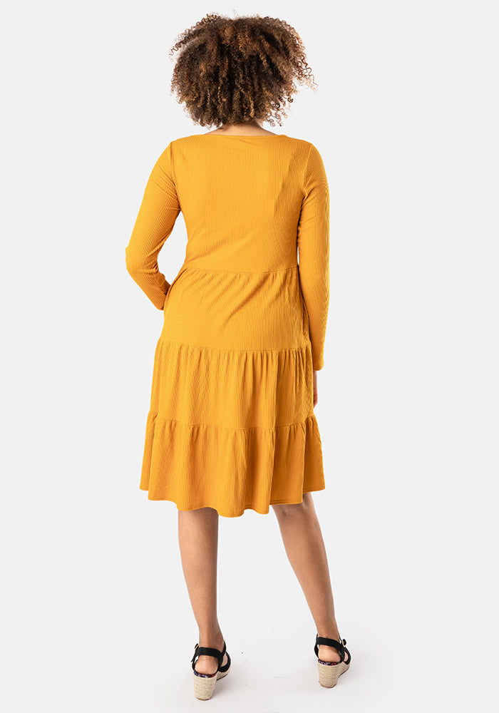Mila Mustard Tiered Hem Dress