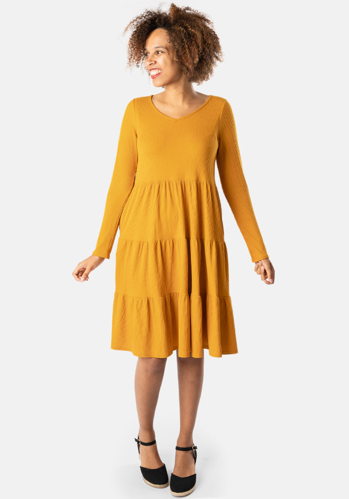 Mila Mustard Tiered Hem Dress