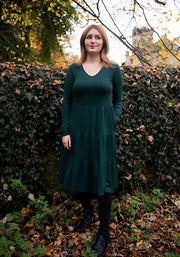 Mila Bottle Green Tiered Hem Dress