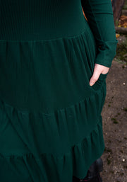 Mila Bottle Green Tiered Hem Dress