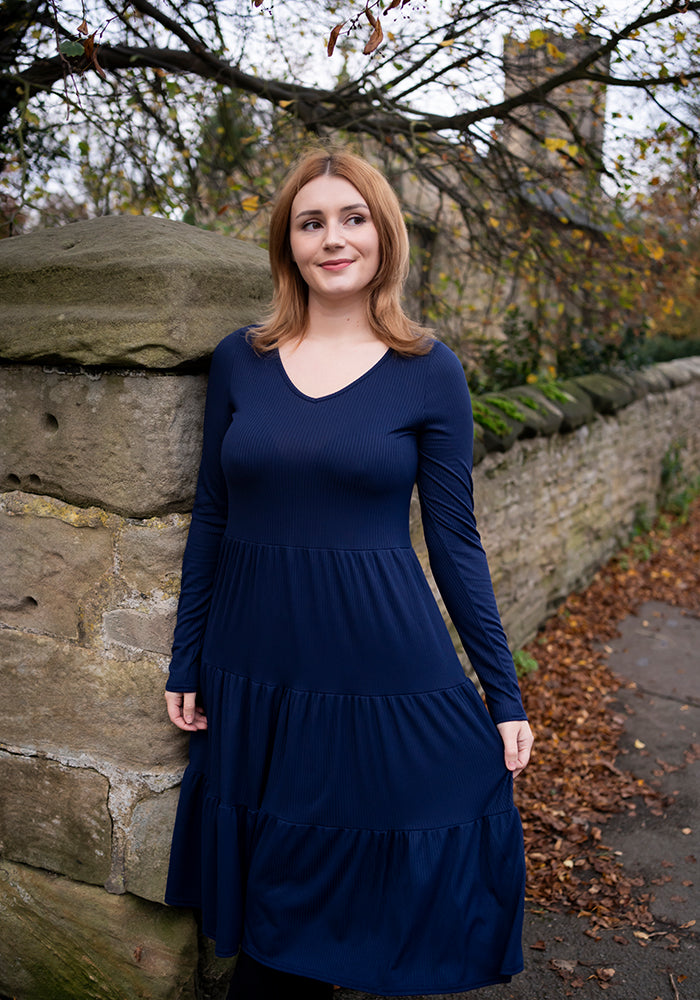 Mila Navy Tiered Hem Dress