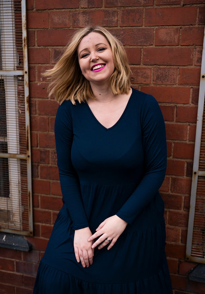 Mila Navy Tiered Hem Dress